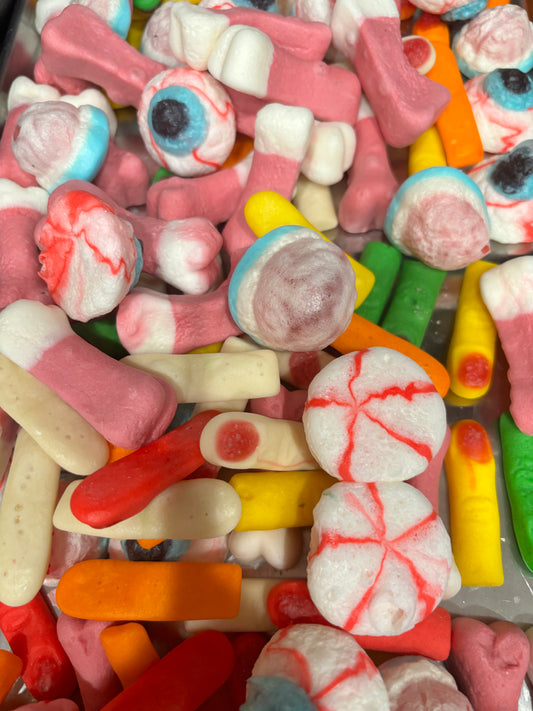 Freeze Dried Monster Mashup Halloween Eyeballs, Fingers, Bones